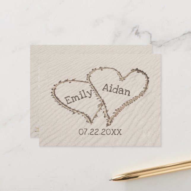 Carte Postale Enregistrer le coeur de la plage de dates avec des (Devant/Arrière en situation)