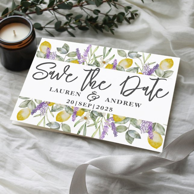 Carte Postale Enregistrer le Mariage Date Lemons & Lavender (Créateur téléchargé)