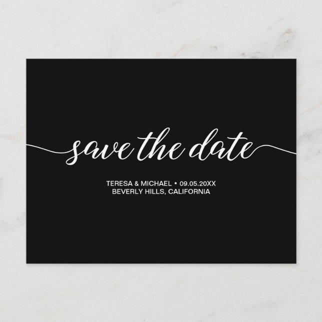 Carte Postale Enregistrer le script Date Simple mariage noir bla (Devant)