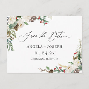 Carte Postale Enregistrer le script de date Rustic Winter Floral