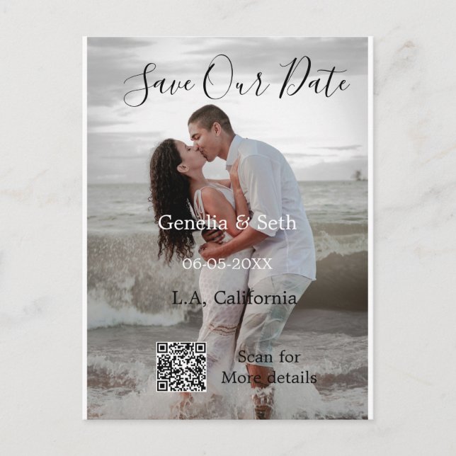 Carte Postale Enregistrez la date code QR simple minimal détails (Devant)