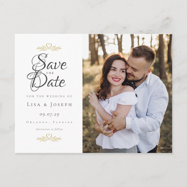 Carte Postale Enregistrez la Date Élégant Mariage Script Photo (Devant)