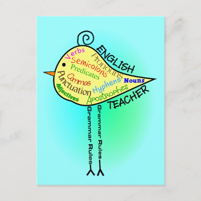 Carte Postale Enseignant anglais Cadeaux "Grammar Bird" (Devant)