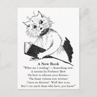 Carte Postale Enseignant de chat avec livre éducatif