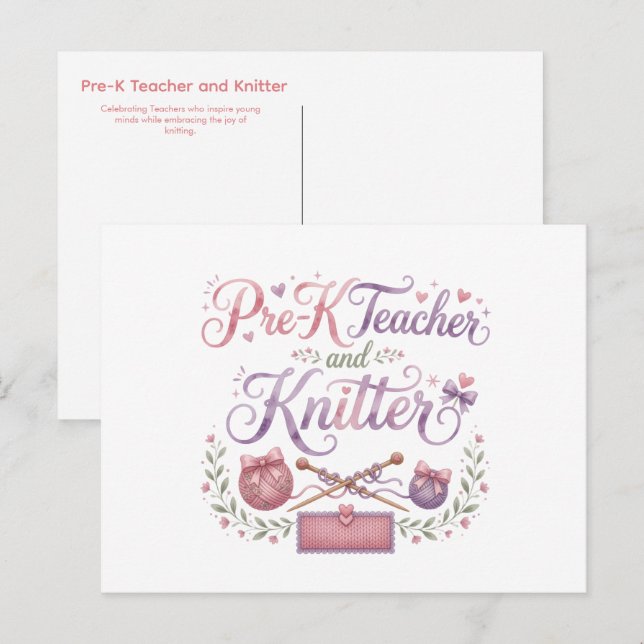 Carte Postale Enseignant de maternelle et tricoteuse | Enseignan (Devant / Derrière)