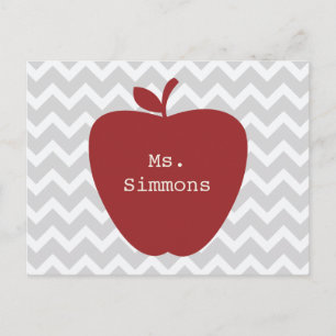 Carte Postale Enseignant Grey Chevron & Red Apple