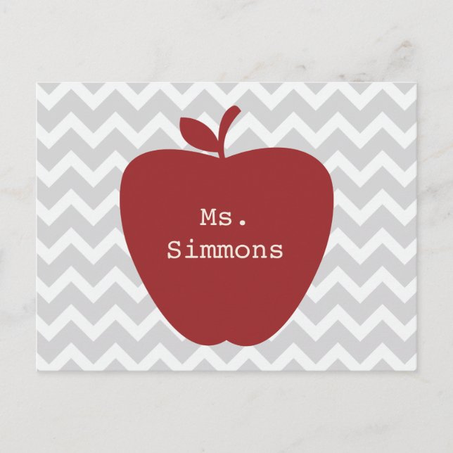 Carte Postale Enseignant Grey Chevron & Red Apple (Devant)
