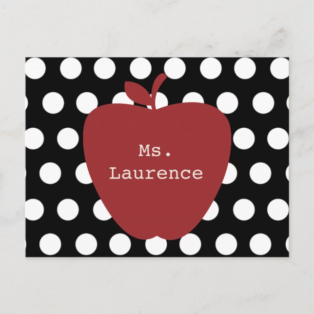 Carte Postale Enseignant Pomme Rouge et Poka Dot (Devant)