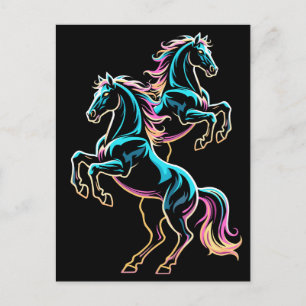 Carte Postale Enseigne au néon Cheval Style Rétro Glitch