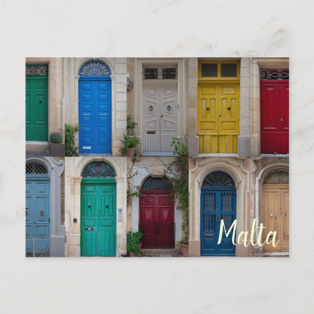 Carte Postale Ensemble de portes colorées à Malte (Devant)