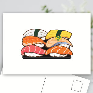 Carte Postale Ensemble de sushis Kawaii - crevettes à l'oeuf de
