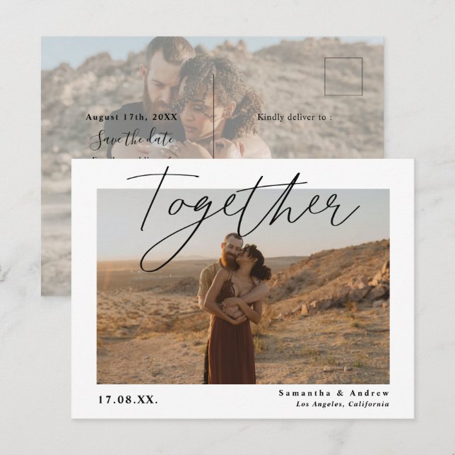 Carte Postale Ensemble script simple 2 photos enregistrer la dat (Devant / Derrière)