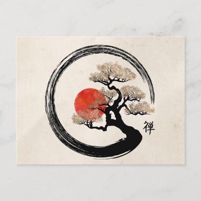 Carte Postale Enso Circle and Bonsai Tree on Canvas (Devant)
