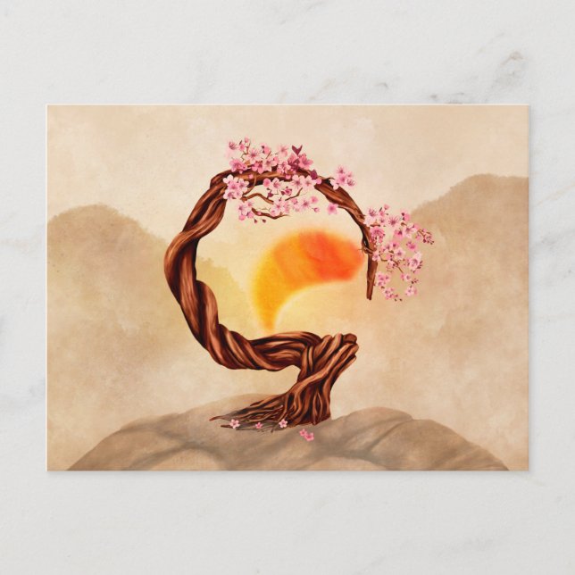 Carte Postale Enso Zen en fleurs Sakura Bonsai (Devant)