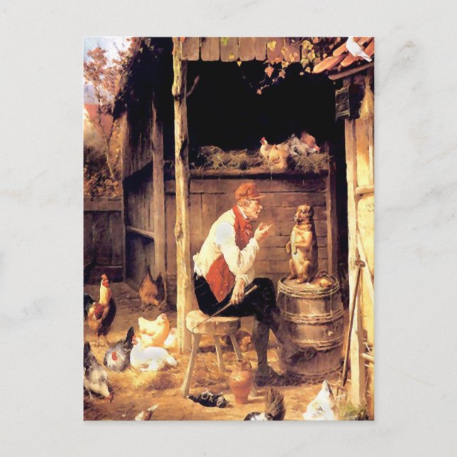 Carte Postale Entraînement de chien Peinture d'art Vintage (Devant)