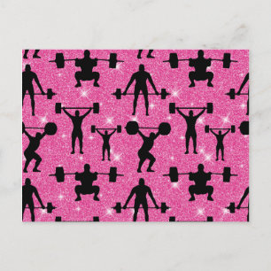 Carte Postale Entraînement Fitness Gym Sport Paillettes Roses
