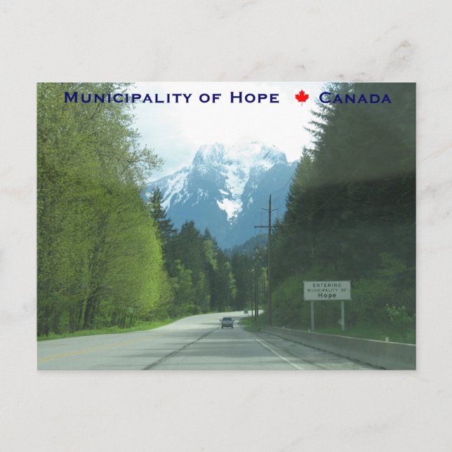 Carte Postale Entrée de la Municipalité de Hope Canada (Devant)