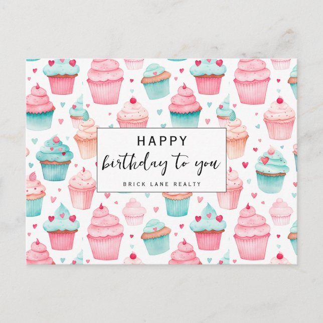 Carte Postale Entreprise Cupcake Joyeux Anniversaire (Devant)