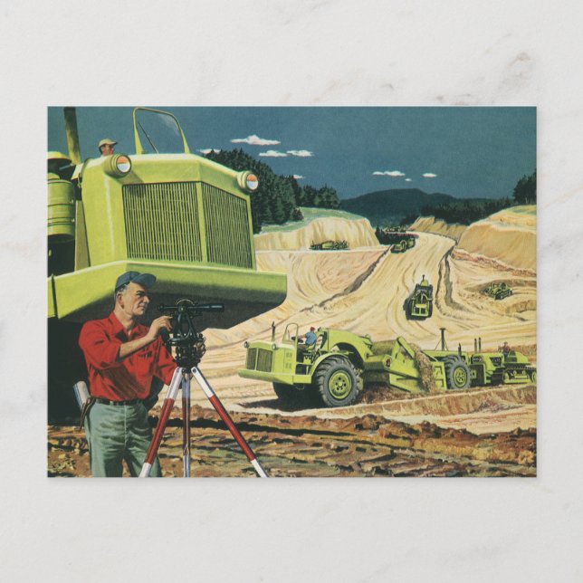 Carte Postale Entreprise vintage, chantier de construction avec  (Devant)
