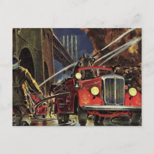 Carte Postale Entreprise vintage, Pompiers Pompiers Camions d'in