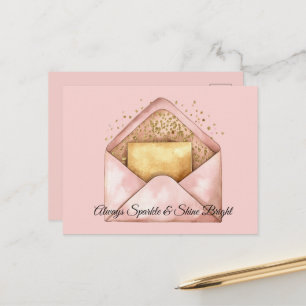 Carte Postale Enveloppe Rose Doré Étincelle Brille