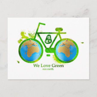 Carte Postale Environmental eco-friendly green bike post cards