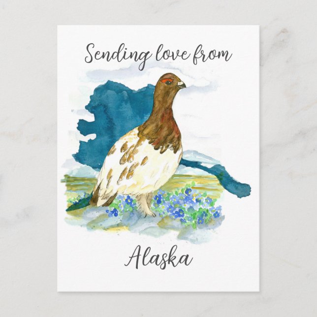 Carte Postale Envoi D'Amour Du Saumon De L'Alaska Ptarmigan Bird (Devant)