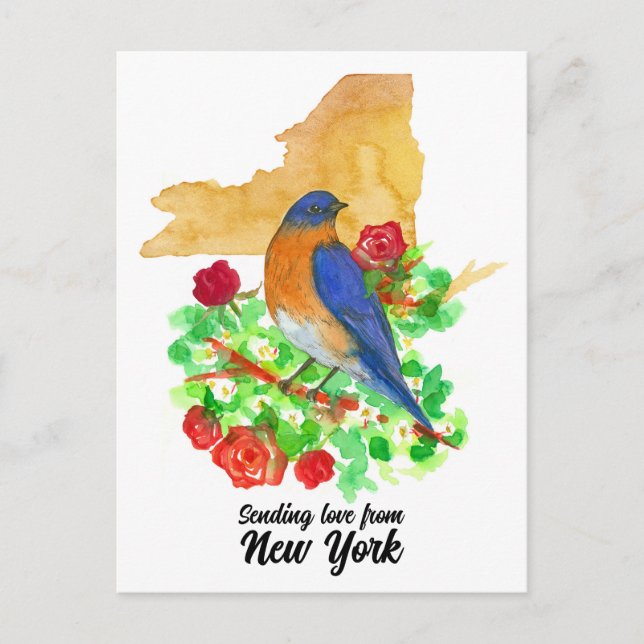 Carte Postale Envoi d'amour New York Bluebird Red Roses (Devant)