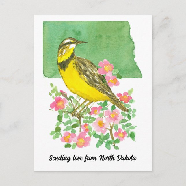 Carte Postale Envoi d'amour North Dakota Meadowlark Roses (Devant)