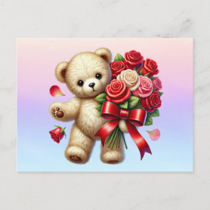 Carte Postale Envoi de fleurs d'ours en peluche