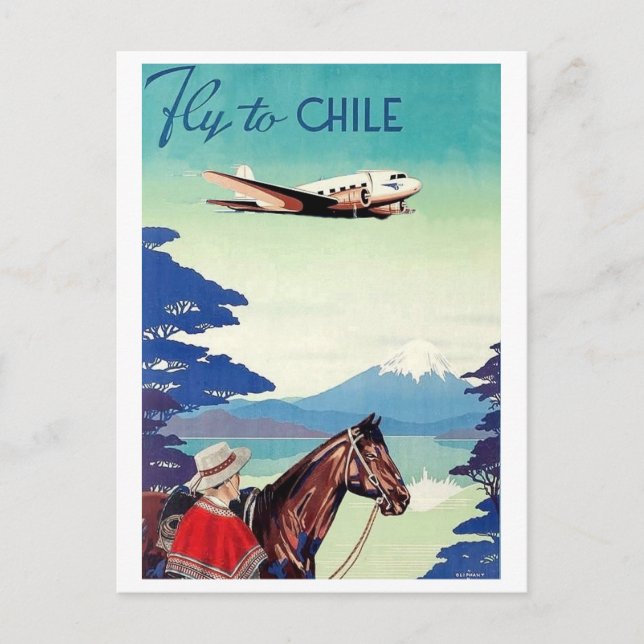Carte Postale Envolez-vous pour le Chili, homme à cheval, compag (Devant)