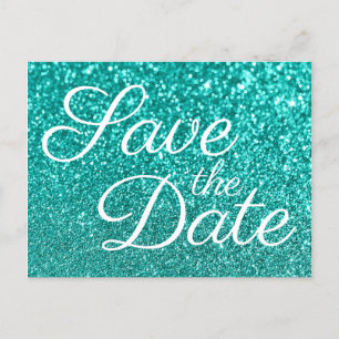 Carte Postale Épargnez la date pailletée bokeh turquoise clair
