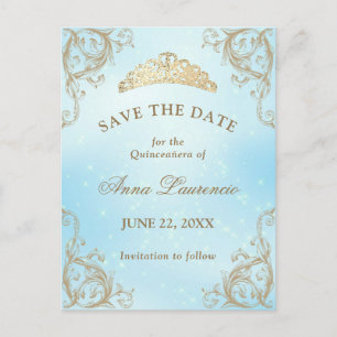 Carte Postale Épargnez la date Quinceanera Or Lumière Bleue Bébé
