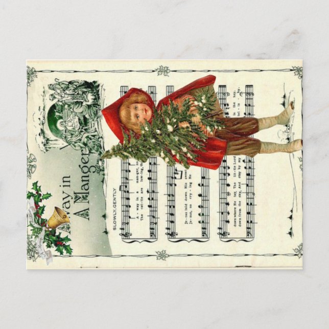 Carte Postale Ephemera Away in the Manger Christmas Carol Decoup (Devant)