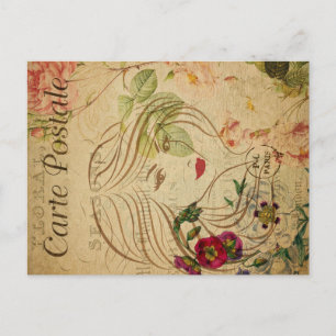 Carte Postale Ephemera French Postcard Line Art Woman