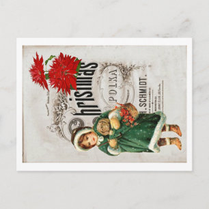 Carte Postale Éphémère de Noël Publicité Jolie Fille Chrysanthèm