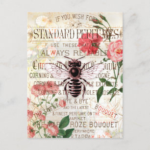 Carte Postale Ephémère du bouquet de roses d'abeilles vintages