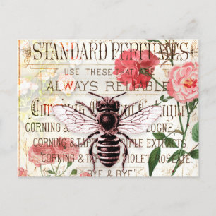 Carte Postale Ephémère du bouquet de roses d'abeilles vintages