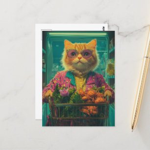 Carte Postale Épicerie amusante Ginger Cat en Lunettes de soleil