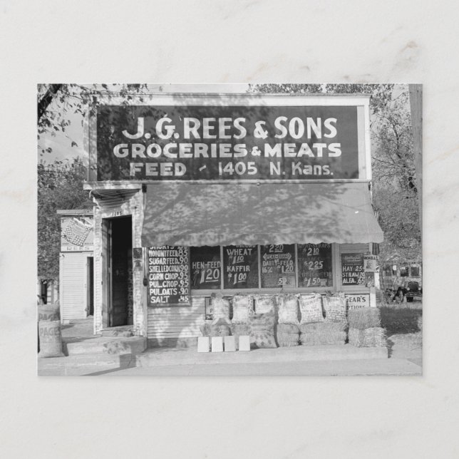 Carte Postale Épicerie et magasin de fourrage, 1938 (Devant)
