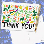 Carte Postale Épicerie Fruits Légume Merci coloré<br><div class="desc">Découvrez cet art sucré et coloré, fait à la main par moi pour vous ! Merci aux employés de votre épicerie, à la personne qui livre votre nourriture ou à quelqu'un qui cuisine pour vous ! N'hésitez pas à ajouter votre propre texte ou à modifier les couleurs. Visitez mon magasin...</div>