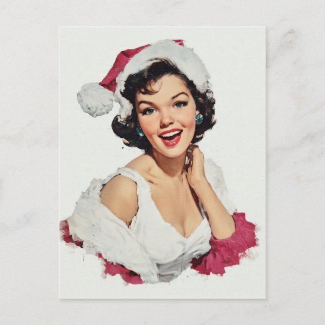 Carte Postale Épinglette Rétro de Noël Souriante (Devant)