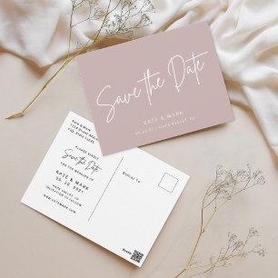 Carte Postale Épousailles Rose Poussiéreux Enregistrez la Date s