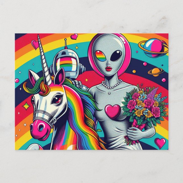 Carte Postale Épouse Alien sur une licorne (Devant)