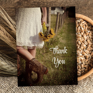 Carte Postale Épouse, Bottes Cowboy, Merci Mariage Sunflowers
