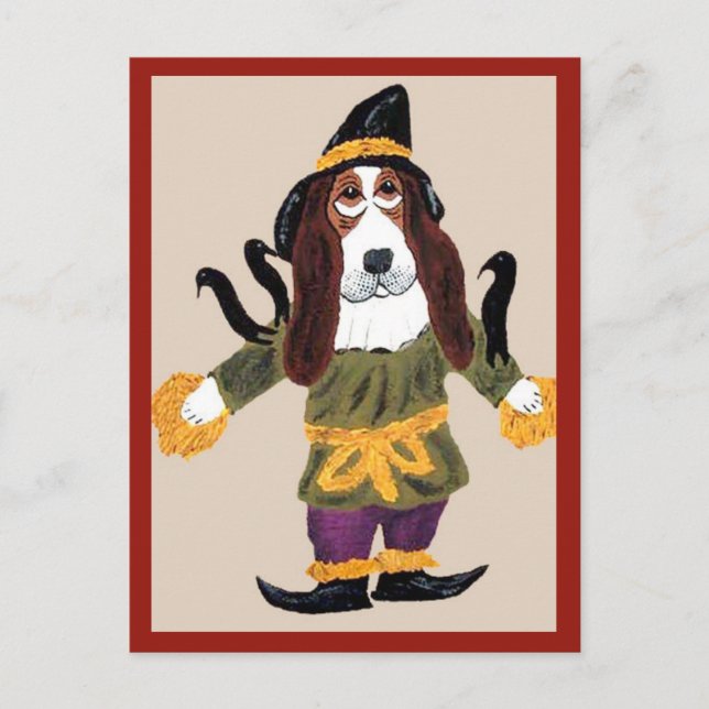 Carte Postale Épouvantail Basset Hound (Devant)