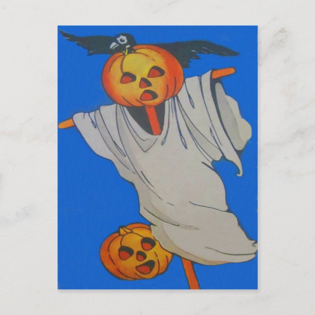 Carte Postale Épouvantail Jack O' Lantern Citrouille Fantôme (Devant)