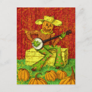 Carte Postale Épouvantail jouant à la peinture banjo