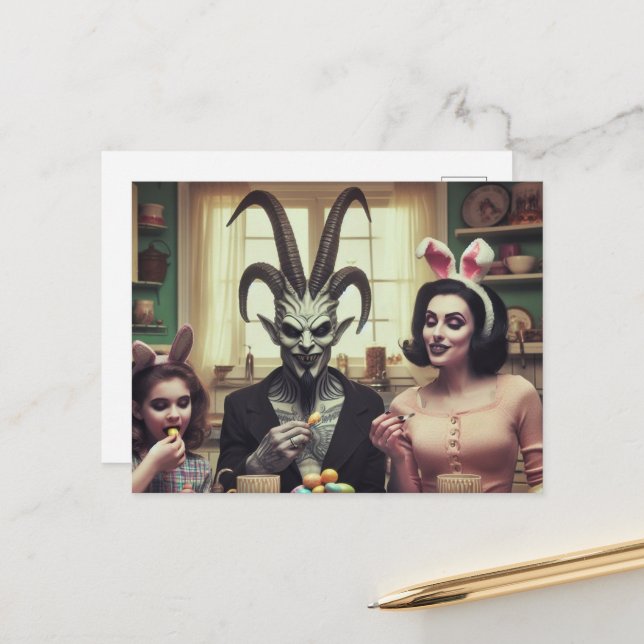 Carte Postale Épouvante effrayante à la table de Pâques (Devant/Arrière en situation)