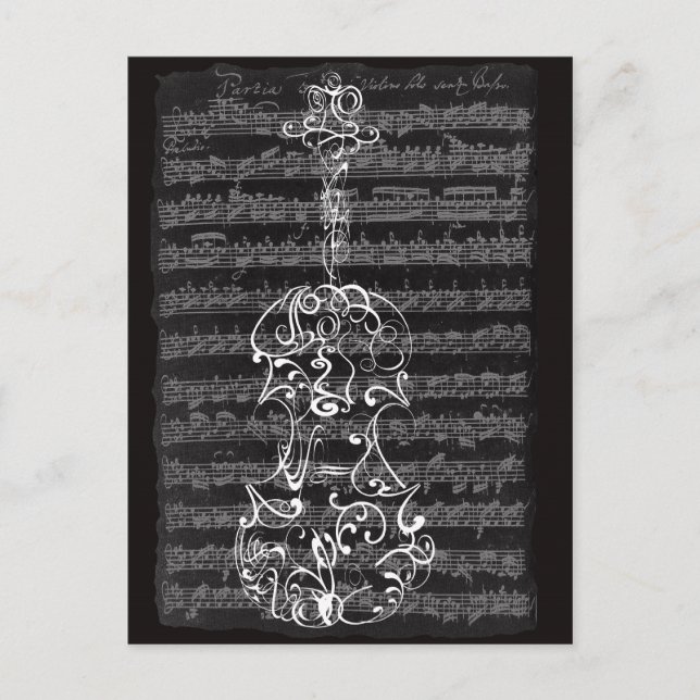 Carte Postale Épreuve de violon sur le manuscrit Bach (Devant)